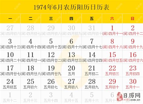 1974年是什么年|1974年日历表,1974年农历表（阴历阳历节日对照表）